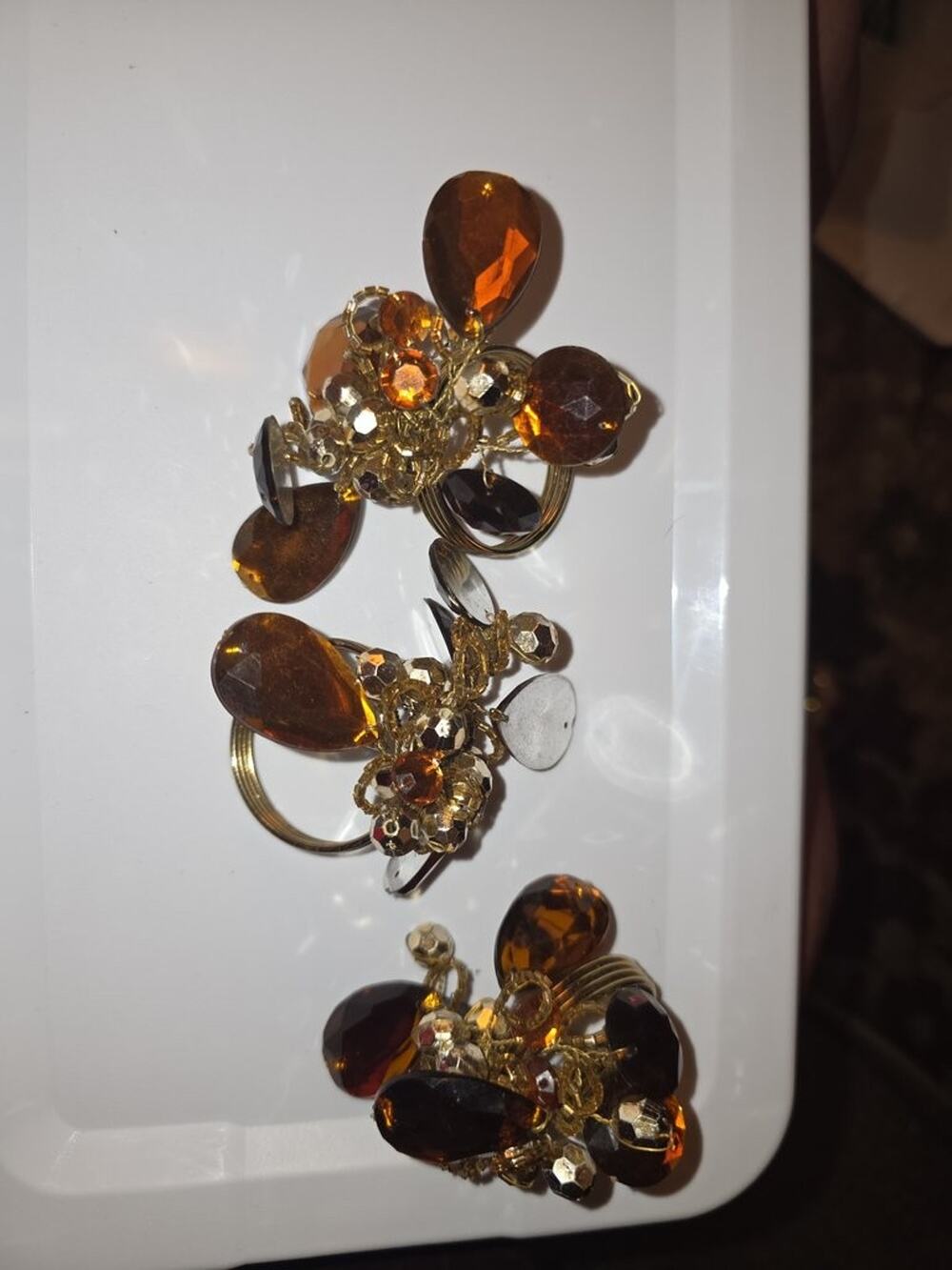 Vintage Amber Glass Napkin Rings Set